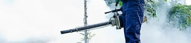 Pest control technician fogging an outdoor area for insect control in Gilbert, AZ